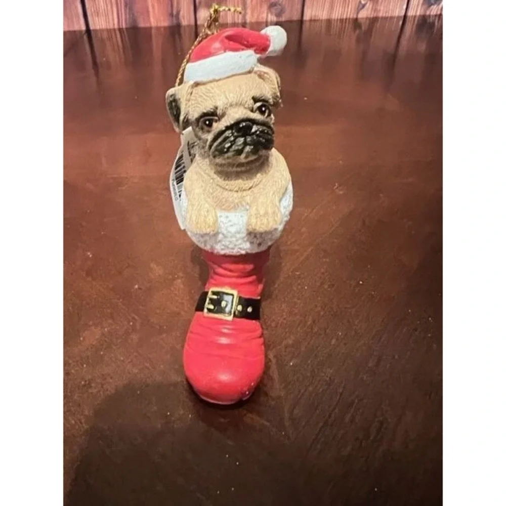 Pug Dog In Santa Boot Christmas Ornament 4